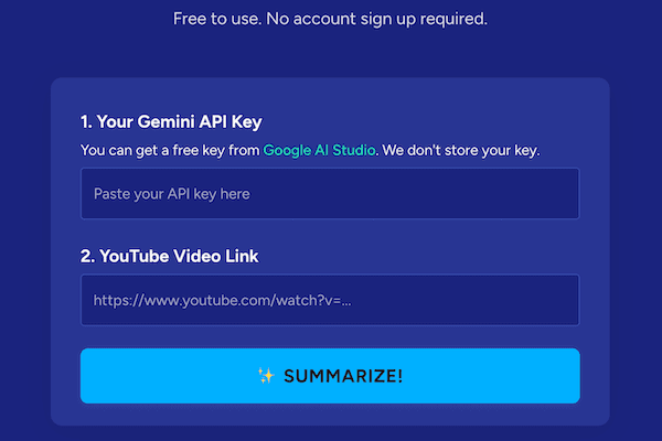 Youtube video summarizer Screenshot